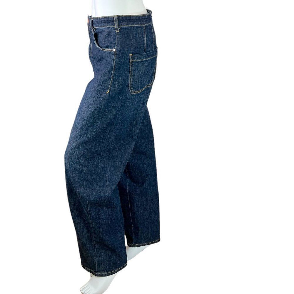 Anthropologie Pilcro Wide Leg High Rise Dark Blue Wash Denim Jeans Size 31 Tall